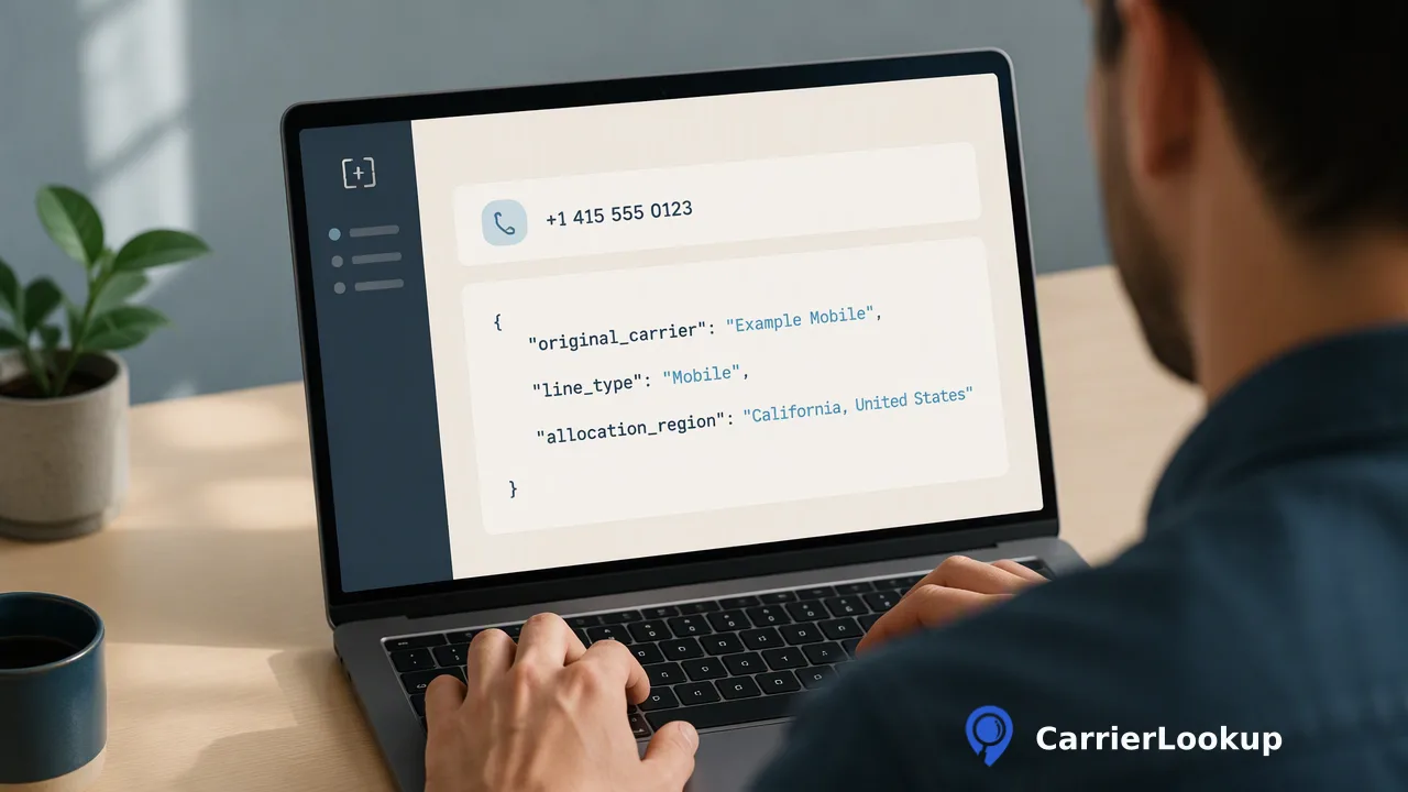 CarrierLookup workflow illustration for 超越国家代码:为什么全球短信路由需要实时携号转网数据