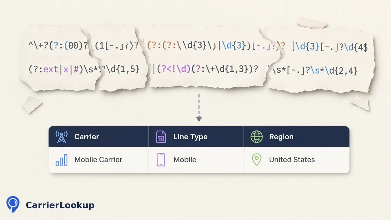 CarrierLookup workflow illustration for Why Regex Fails for Phone Validation: The Case for Carrier-Level Verification